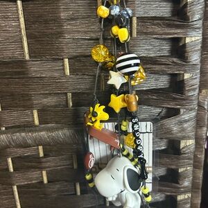 Snoopy and Woodstock Beaded Keychain/Bag Charm with Yellow and Black Accents.